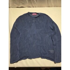 Edikted Star Open Knit Sweater Blue Oversized Mesh Crewneck Long Sleeve Small